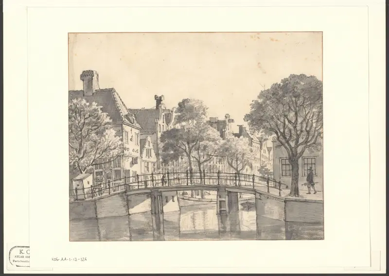 Gezicht op de brug over het ongedempte Spui, gezien naar de kerk op de Boommarkt Wall Art by Gerrit Lamberts - High-Resolution Digital Print