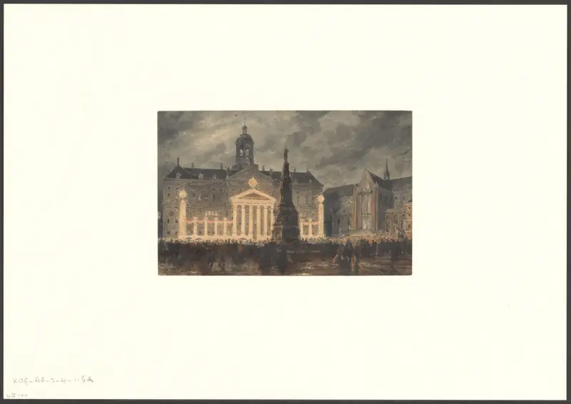 Gezicht op de Dam bij avond tijdens een Onafhankelijkheidsfeest Wall Art by Willem Hekking jr. - High-Resolution Digital Print