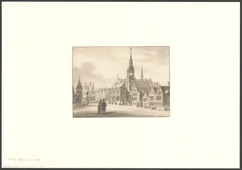 Gezicht op de Dam met het oude stadhuis Wall Art by anonymous - High-Resolution Digital Print