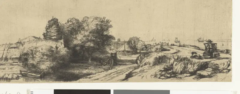 Gezicht op de Diemerdijk met boerderijen en een melkboer Wall Art by Rembrandt van Rijn - High-Resolution Digital Print