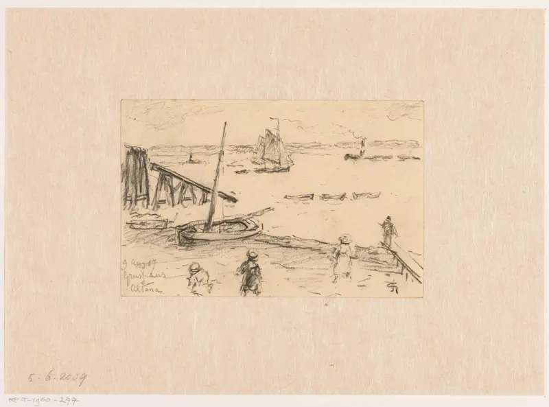 Gezicht op de Elbe bij Altona, met vissersschepen en badgasten Wall Art by Carel Nicolaas Storm van 's-Gravesande - High-Resolution Digital Print