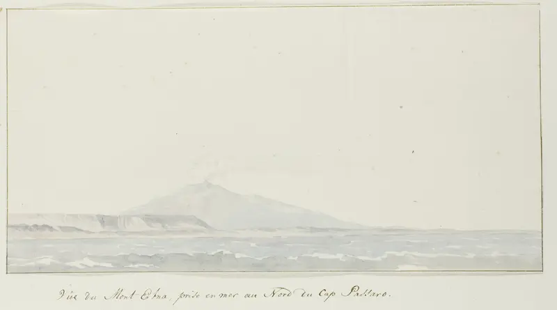Gezicht op de Etna over zee ten noorden van Capo Passero Wall Art by Louis Ducros - High-Resolution Digital Print