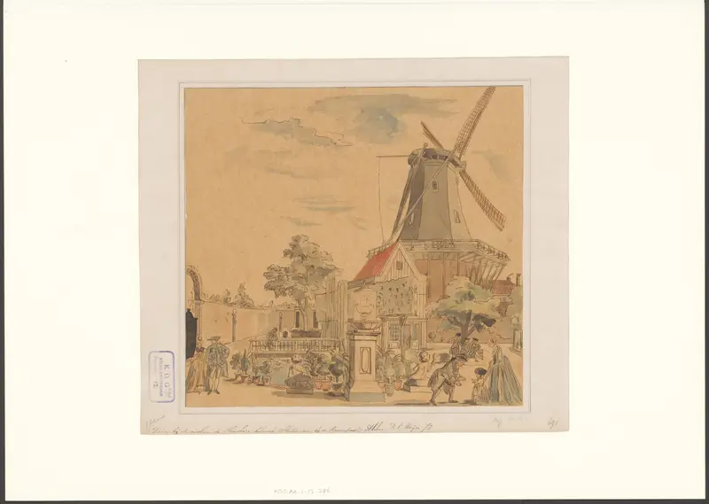 Gezicht op de fontein in de tuin bij molen De Hooiberg Wall Art by anonymous - High-Resolution Digital Print