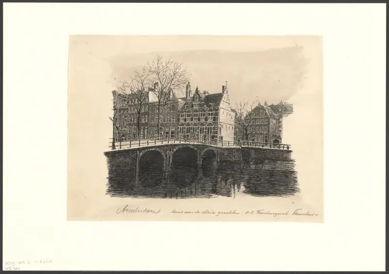 Gezicht op de Grimburgwal gezien naar het Huis aan de Drie Grachten Wall Art by anonymous - High-Resolution Digital Print