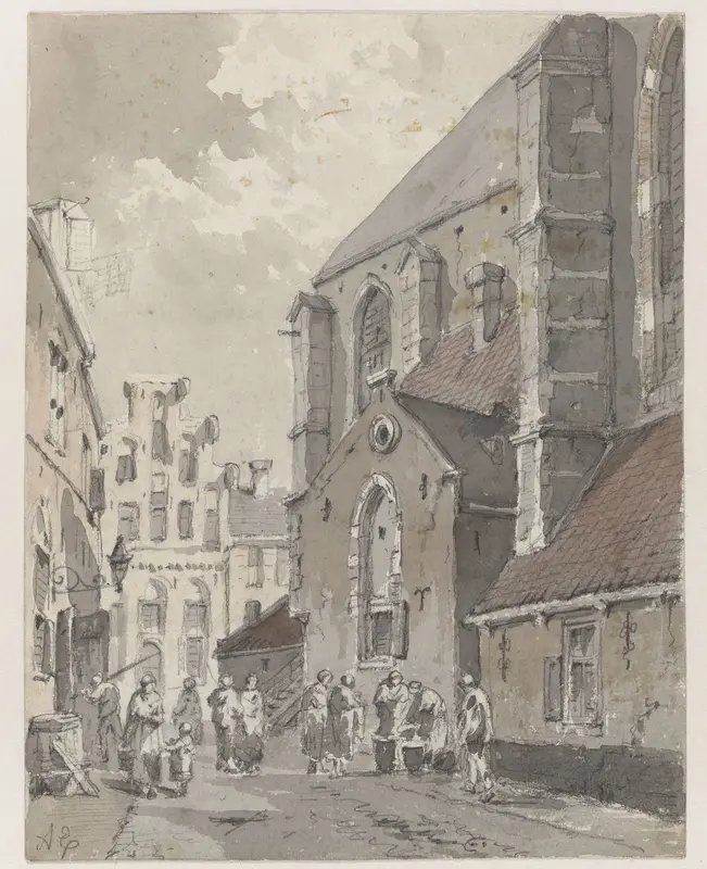 Gezicht op de Groenmarkt te Amersfoort, rechts een deel van de St. Joriskerk Wall Art by Unknown - High-Resolution Digital Print