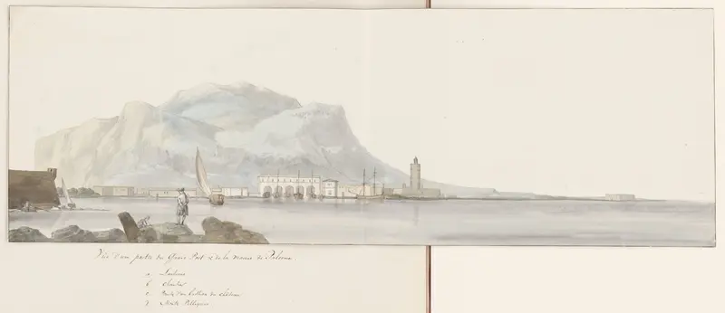 Gezicht op de grote haven en de zeevloot van Palermo Wall Art by Louis Ducros - High-Resolution Digital Print