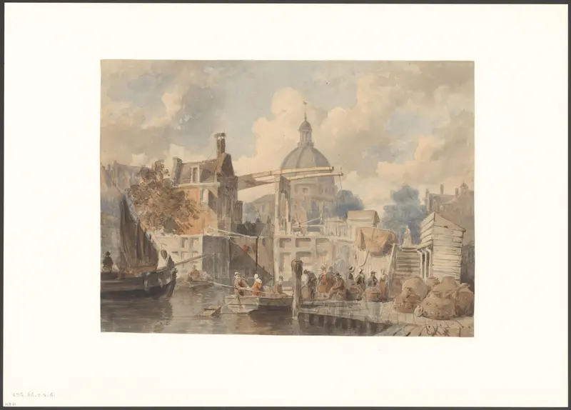 Gezicht op de Haarlemmersluis en de Ronde Lutherse Kerk Wall Art by Unknown - High-Resolution Digital Print