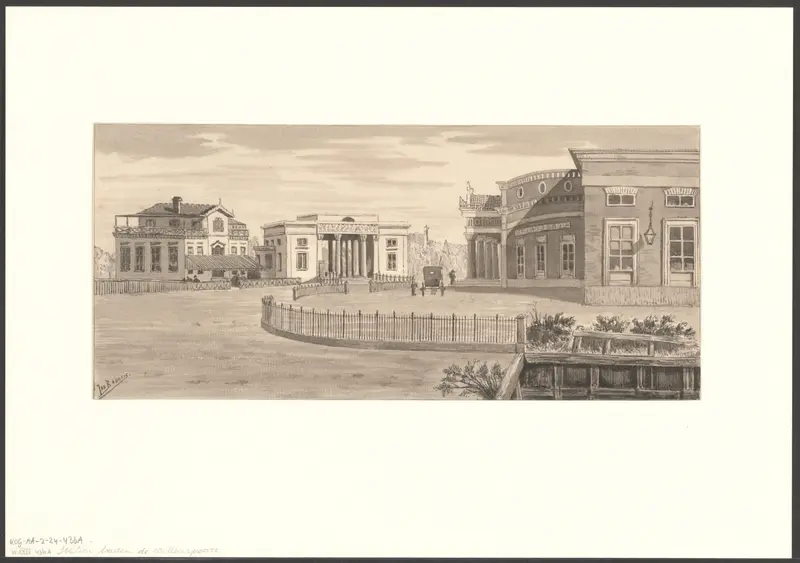 Gezicht op de Haarlemmerweg, de Willemspoort en rechts het station Willemspoort Wall Art by Unknown - High-Resolution Digital Print