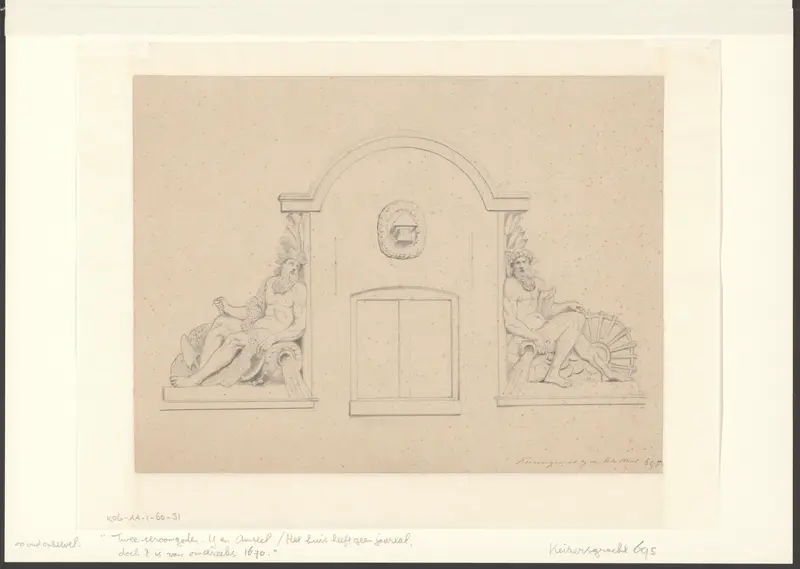 Gezicht op de halsgevel van Keizersgracht 695 met de stroomgoden IJ en Amstel aan weerszijden Wall Art by anonymous - High-Resolution Digital Print
