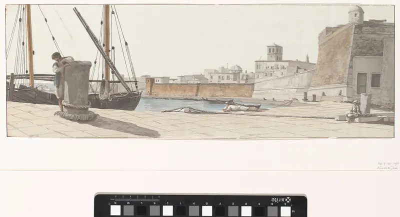 Gezicht op de haven van Bari met geplaveide kade Wall Art by Louis Ducros - High-Resolution Digital Print