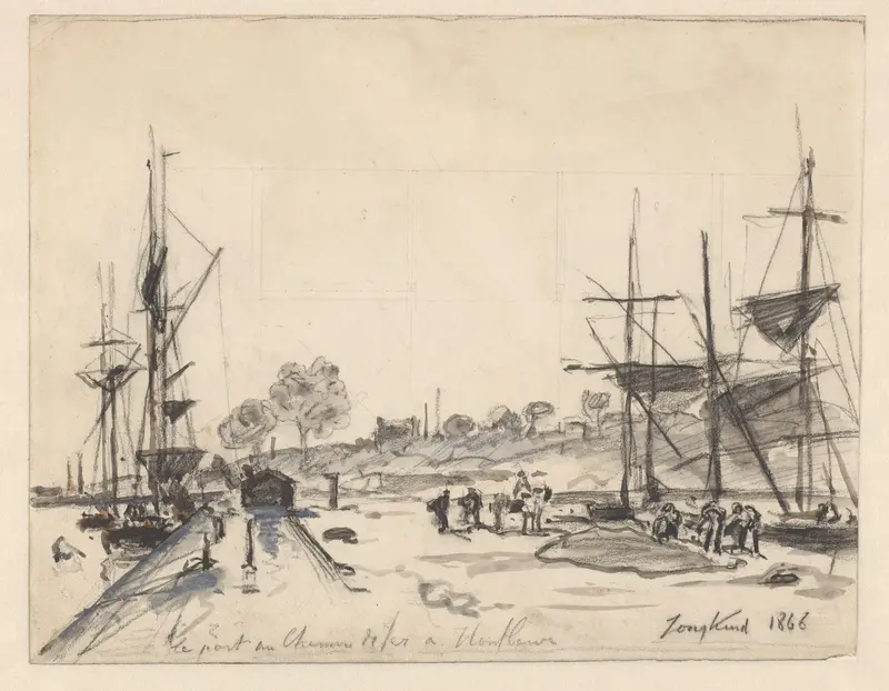 Gezicht op de haven van Honfleur Wall Art by Johan Barthold Jongkind - High-Resolution Digital Print