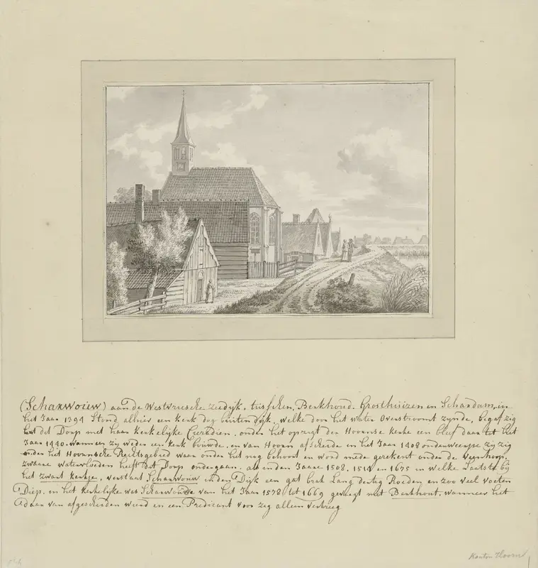 Gezicht op de het dorp Scharwoude aan de Westfriese zeedijk Wall Art by anonymous - High-Resolution Digital Print