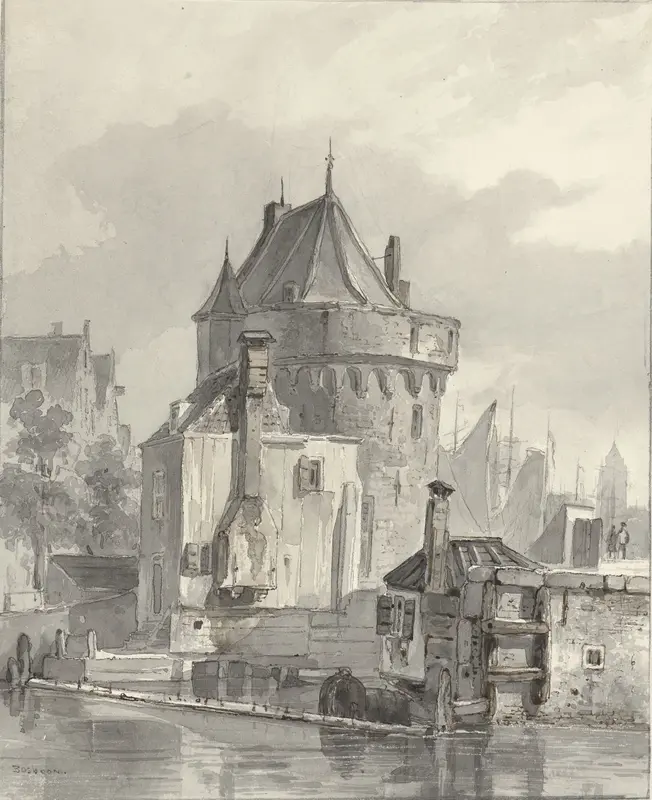 Gezicht op de Hoofdtoren te Hoorn Wall Art by Johannes Bosboom - High-Resolution Digital Print