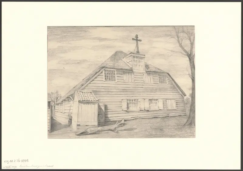 Gezicht op de hulpkerk Willibrordus buiten de Veste op het Hoedenmakerspad Wall Art by anonymous - High-Resolution Digital Print