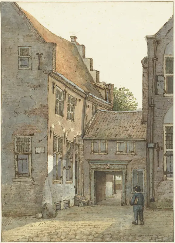 Gezicht op de ingang van de Latijnse school, de St. Hieronymusschool, aan de Kromme Nieuwegracht te Utrecht Wall Art by Gerrit Lamberts - High-Resolution Digital Print