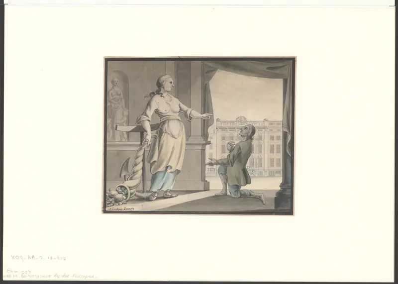 Gezicht op de Keizersgracht bij het Molenpad met een allegorische voorstelling Wall Art by Unknown - High-Resolution Digital Print