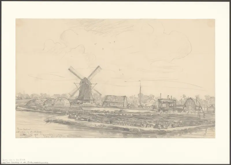 Gezicht op de Koenenmolen en een boerderij in de Buitendijkse Buitenvelderse polder Wall Art by Unknown - High-Resolution Digital Print