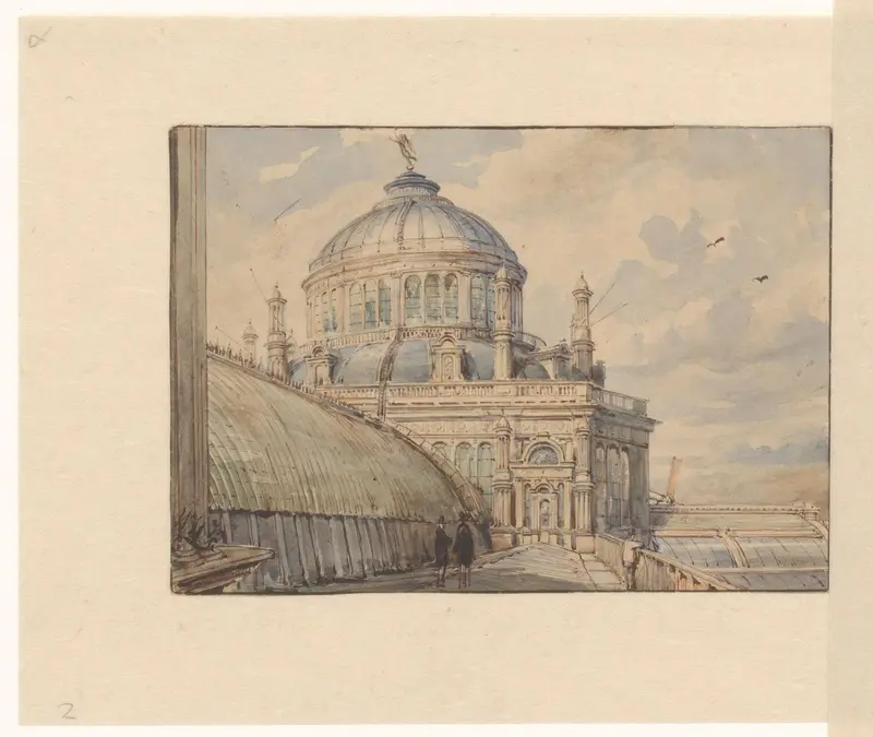 Gezicht op de koepel van het Paleis voor Volksvlijt Wall Art by Unknown - High-Resolution Digital Print