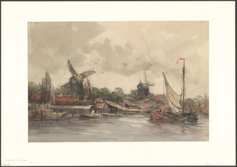 Gezicht op de Kostverlorenvaart, gezien naar molens De Eenhoorn en Het Luipaard Wall Art by Unknown - High-Resolution Digital Print