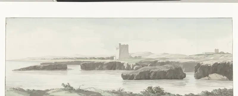 Gezicht op de kust van de Adriatische zee met een observatietoren aan de overzijde van Monopoli Wall Art by Louis Ducros - High-Resolution Digital Print