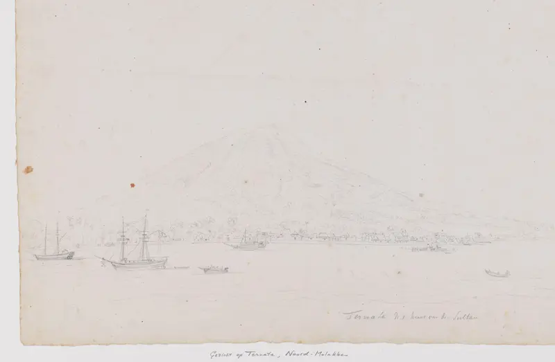 Gezicht op de kust van Ternate en Gunung Gamalama, vanuit de zee, Noord-Molukken Wall Art by Adrianus Johannes Bik - High-Resolution Digital Print