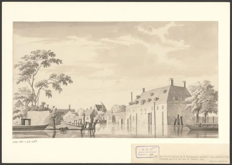 Gezicht op de Lijnbaansgracht met rechts de achterzijde van het Verbeterhuis Wall Art by Unknown - High-Resolution Digital Print