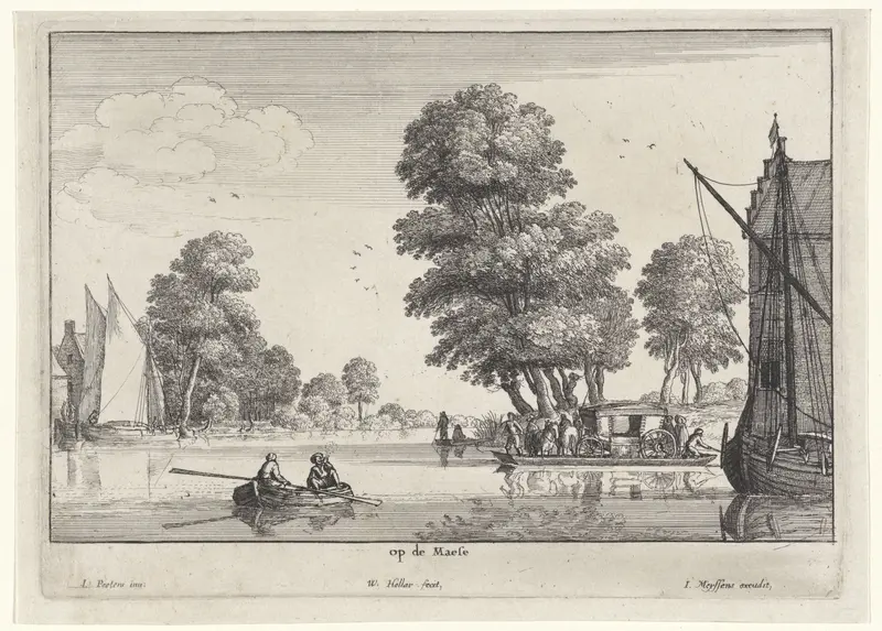 Gezicht op de Maas met veerpont Wall Art by Unknown - High-Resolution Digital Print