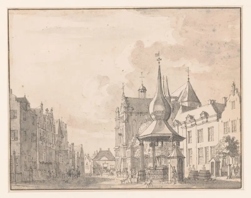 Gezicht op de Markt, St. Elisabethkerk en hoofdwacht te Grave Wall Art by anonymous - High-Resolution Digital Print