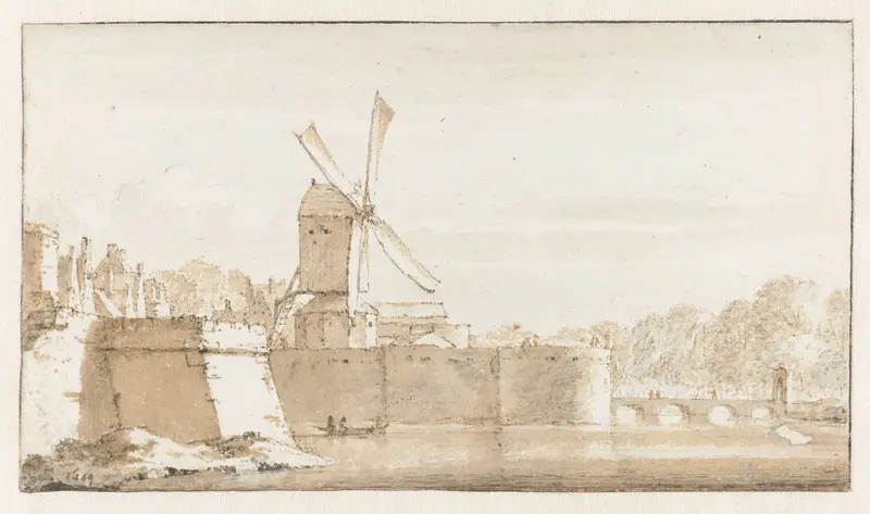Gezicht op de molen van Rembrandt, de wallen bij de Morspoort en het Pelikaansbolwerk Wall Art by Jan de Bisschop - High-Resolution Digital Print