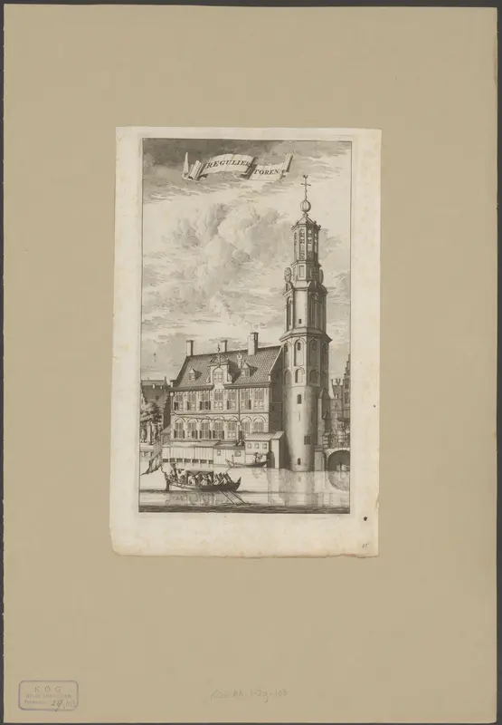 Gezicht op de Montelbaanstoren, halverwege afgeknot en begroeid Wall Art by Unknown - High-Resolution Digital Print