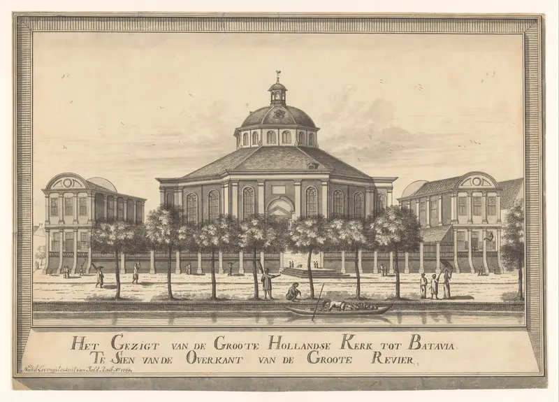 Gezicht op de Nieuwe Hollandse kerk van Batavia Wall Art by Unknown - High-Resolution Digital Print
