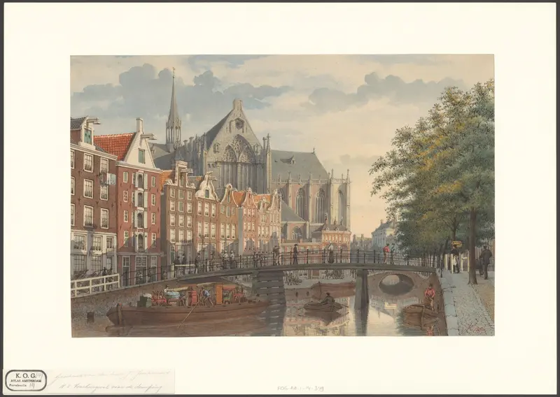 Gezicht op de Nieuwe Kerk aan de Nieuwezijds Voorburgwal vóór de demping Wall Art by Unknown - High-Resolution Digital Print