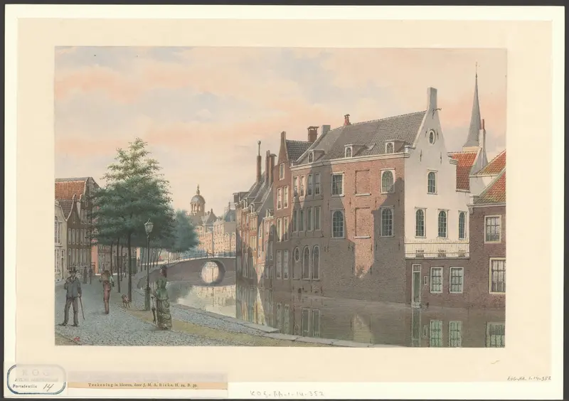 Gezicht op de Nieuwezijds Voorburgwal en de achterzijden van de huizen aan het Begijnhof Wall Art by Unknown - High-Resolution Digital Print