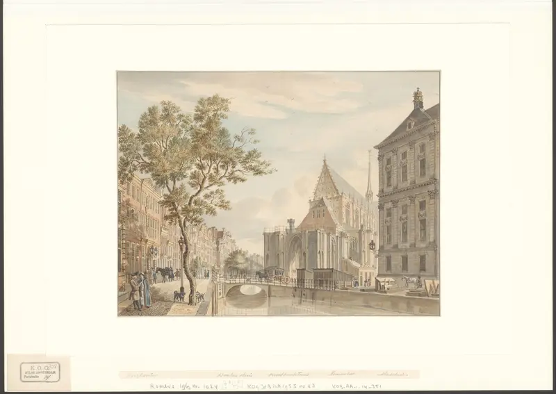 Gezicht op de Nieuwezijds Voorburgwal met de Nieuwe Kerk en het stadhuis Wall Art by Unknown - High-Resolution Digital Print