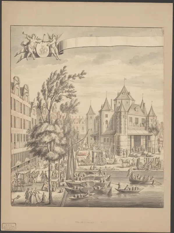 Gezicht op de Nieuwmarkt te Amsterdam (linkerdeel) Wall Art by Abraham Rademaker - High-Resolution Digital Print