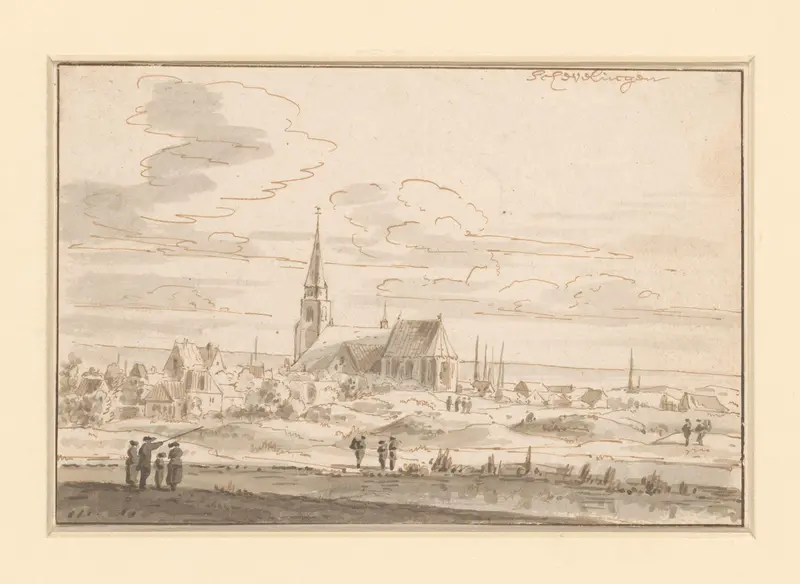 Gezicht op de Oude Kerk in Scheveningen Wall Art by anonymous - High-Resolution Digital Print