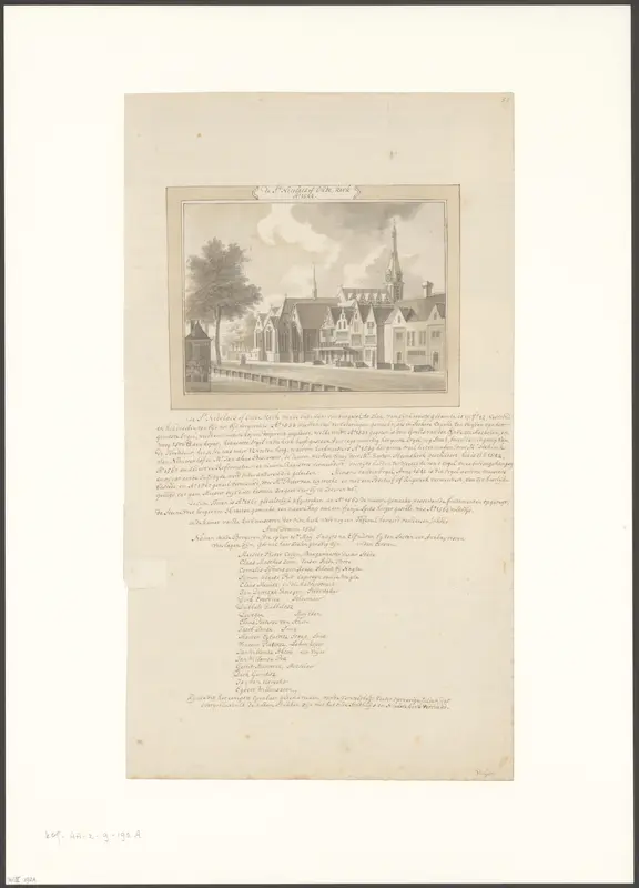 Gezicht op de Oude Kerk met aantekeningen over een korte geschiedenis van de kerk Wall Art by anonymous - High-Resolution Digital Print