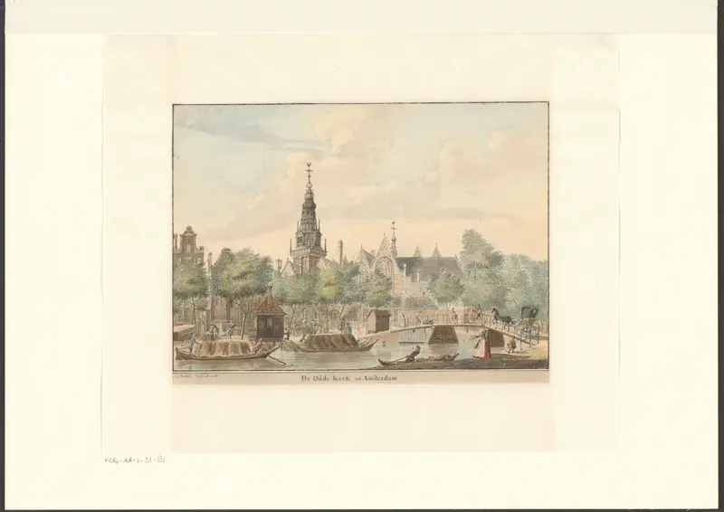Gezicht op de Oude Kerk vanaf de Oudezijds Voorburgwal Wall Art by Unknown - High-Resolution Digital Print