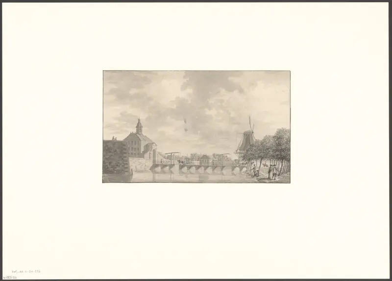 Gezicht op de oude Muiderpoort en molen De Ruiter vanaf het Singel Wall Art by anonymous - High-Resolution Digital Print
