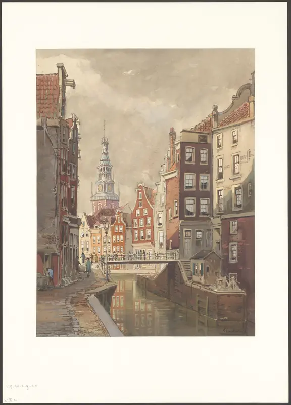 Gezicht op de Oudezijds Kolk en de Kolksluis gezien naar de Oudekerkstoren Wall Art by Unknown - High-Resolution Digital Print