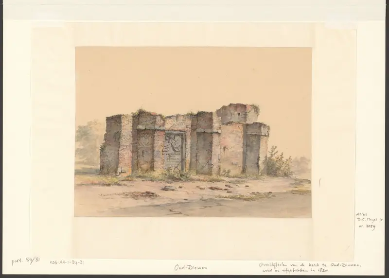 Gezicht op de overblijfselen van de kerk in Oud-Diemen Wall Art by Unknown - High-Resolution Digital Print