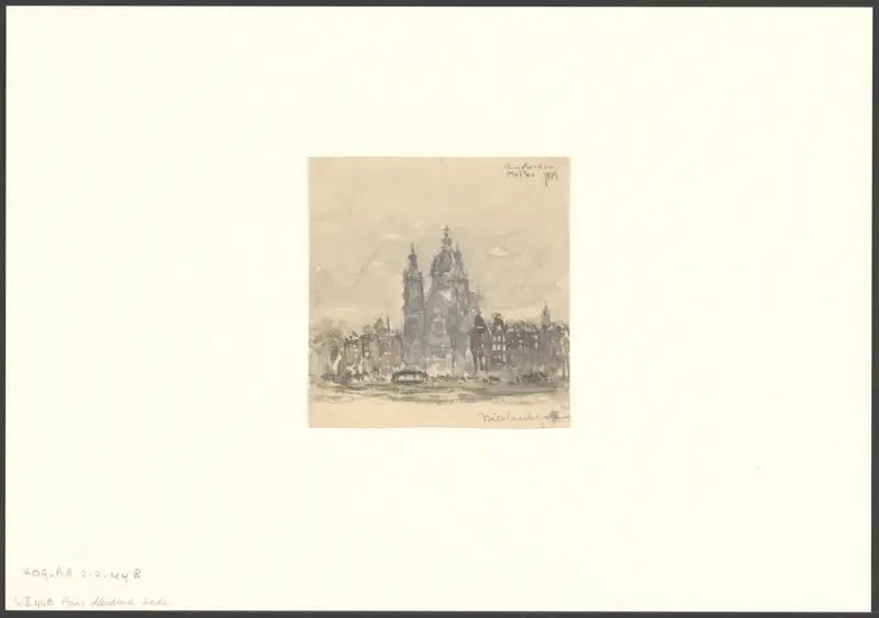 Gezicht op de Prins Hendrikkade met de façade van de Basiliek van de Heilige Nicolaas Wall Art by anonymous - High-Resolution Digital Print
