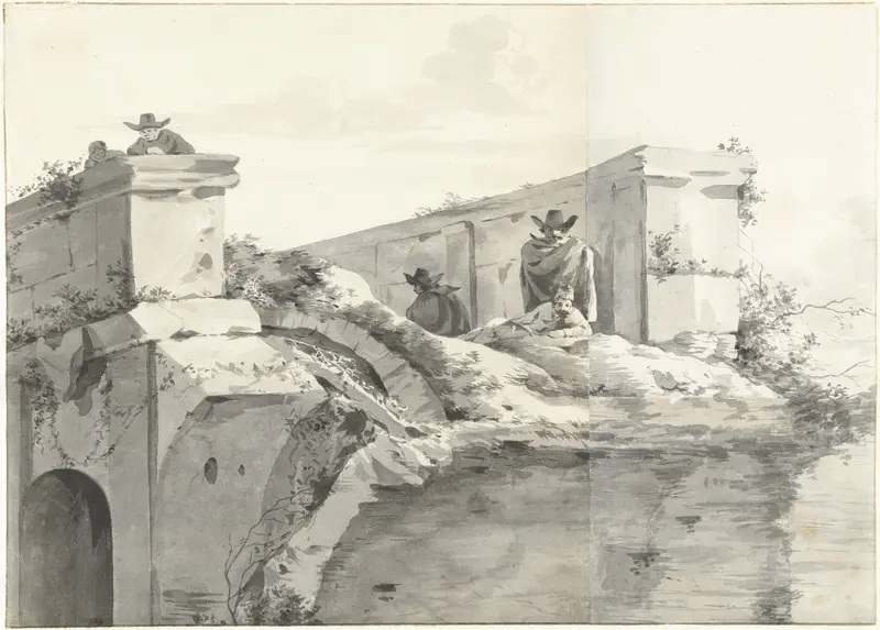 Gezicht op de rand van de Ponte Rotto te Rome Wall Art by Jan Asselijn - High-Resolution Digital Print