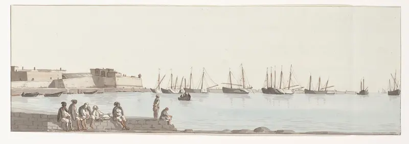Gezicht op de rede met schepen voor anker bij Bari Wall Art by Louis Ducros - High-Resolution Digital Print