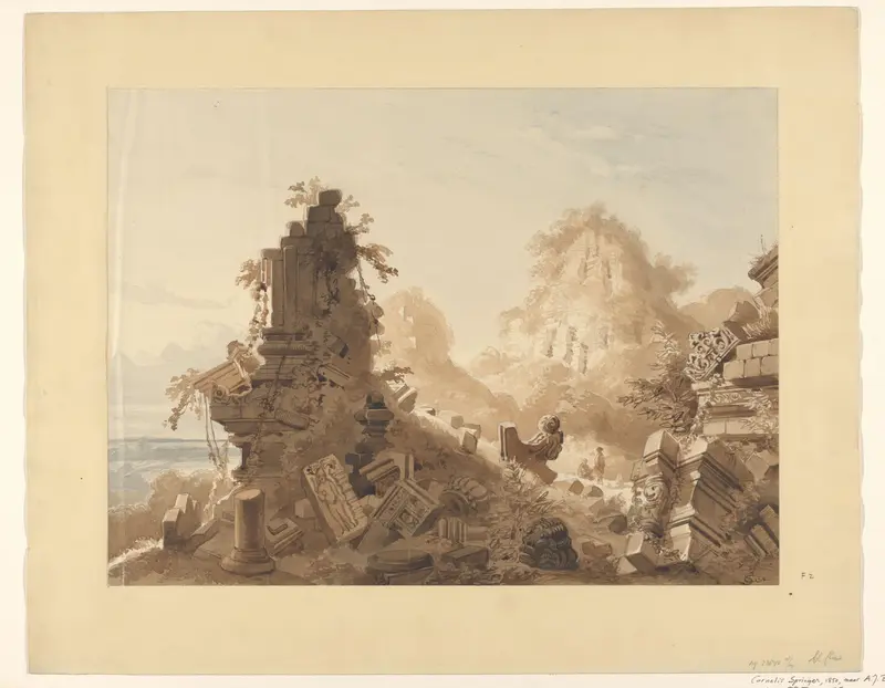 Gezicht op de ruïne van Candi Lara Jonggrang (Prambanan) bij Yogyakarta, Midden-Java Wall Art by Unknown - High-Resolution Digital Print
