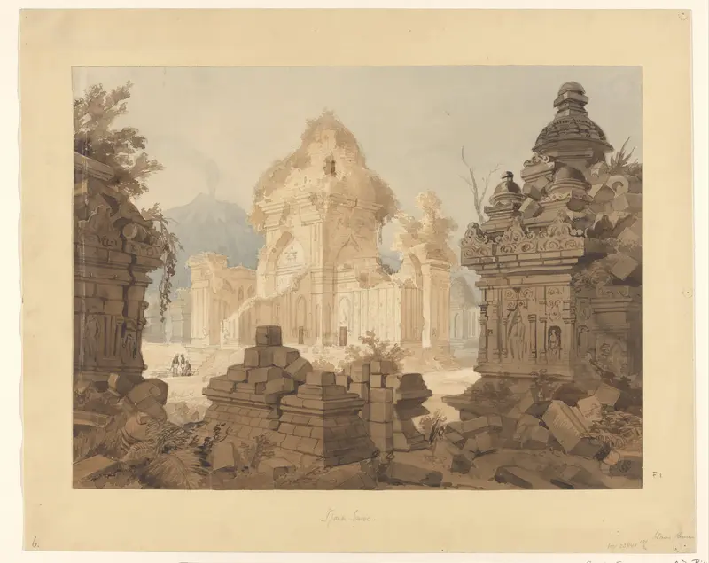 Gezicht op de ruïne van Candi Sewu by Yogyakarta, Midden-Java Wall Art by Unknown - High-Resolution Digital Print