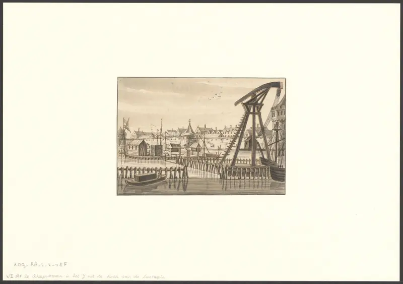 Gezicht op de scheepskraan in het IJ met de hoek van de Lastage Wall Art by Unknown - High-Resolution Digital Print
