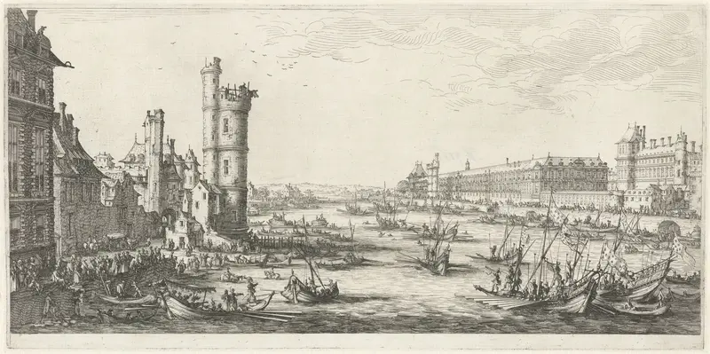Gezicht op de Seine met het Louvre te Parijs Wall Art by Jacques Callot - High-Resolution Digital Print