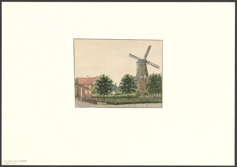 Gezicht op de Singelgracht en bolwerk Sloterdijk met molen de Kraay Wall Art by anonymous - High-Resolution Digital Print