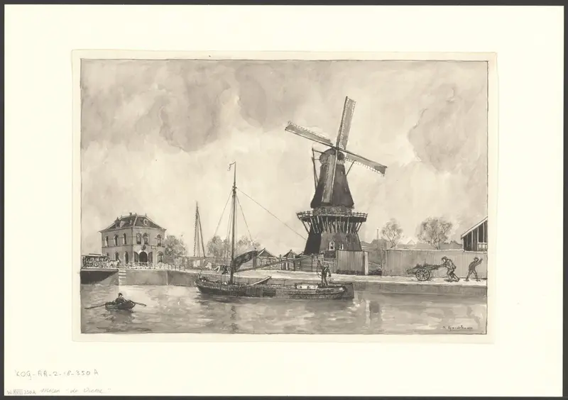 Gezicht op de Singelgracht gezien naar de brug voor de Rozengracht en molen De Victor Wall Art by Unknown - High-Resolution Digital Print